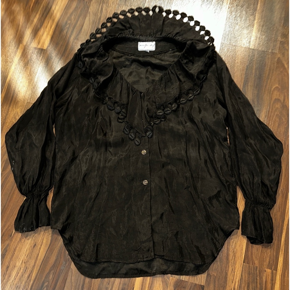 Vtg Y2K 90s ANN FERRIDAY LONG SLEEVE Black Poet FAIRY TOP Blouse ONE SIZE